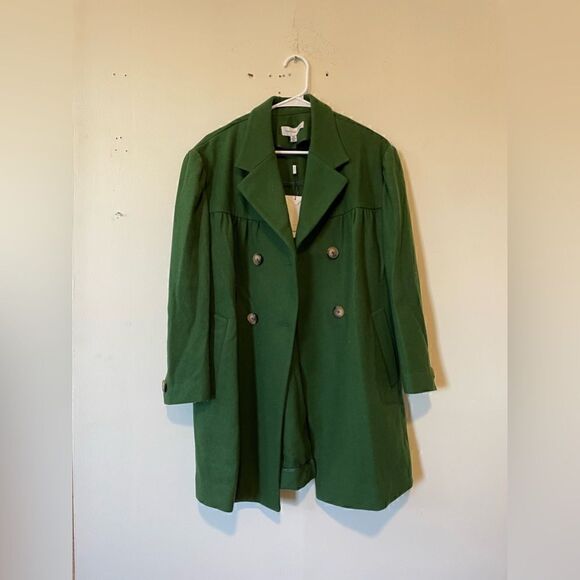 Something Navy Wool Blend Double Breasted Coat Green Women’s - Picture 5 of 14